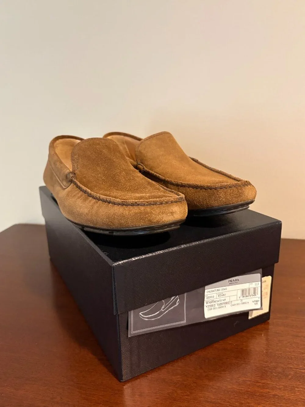 Prada Cognac Suede Driving Mocs